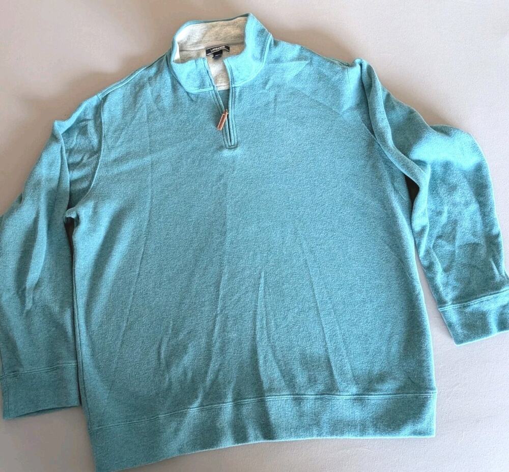 Lands' End Men's XXL Quarter Zip Pullover Teal Light Blue Cotton Sweater Casual